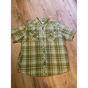 REI Button Up Shirt XXL Green Plaid Short Sleeve Cotton  Gorpcore Outdoor EUC